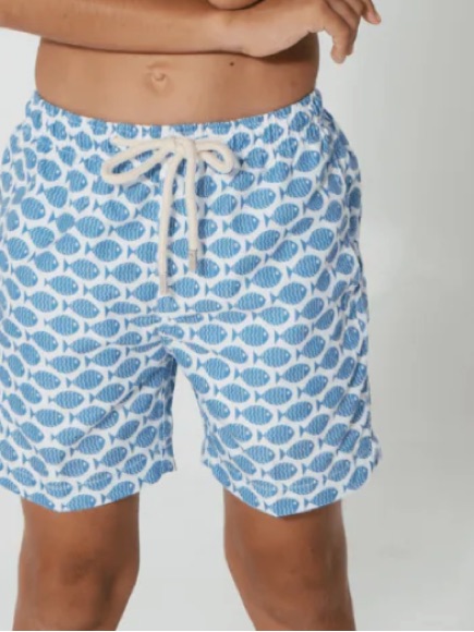 Sandbar Swimwear Boys Baby Blue Fish Swim Shorts 7 8 Years Swimsuit Upf50